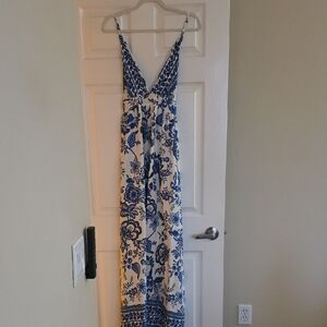 Blue and White Floral Maxi Dress